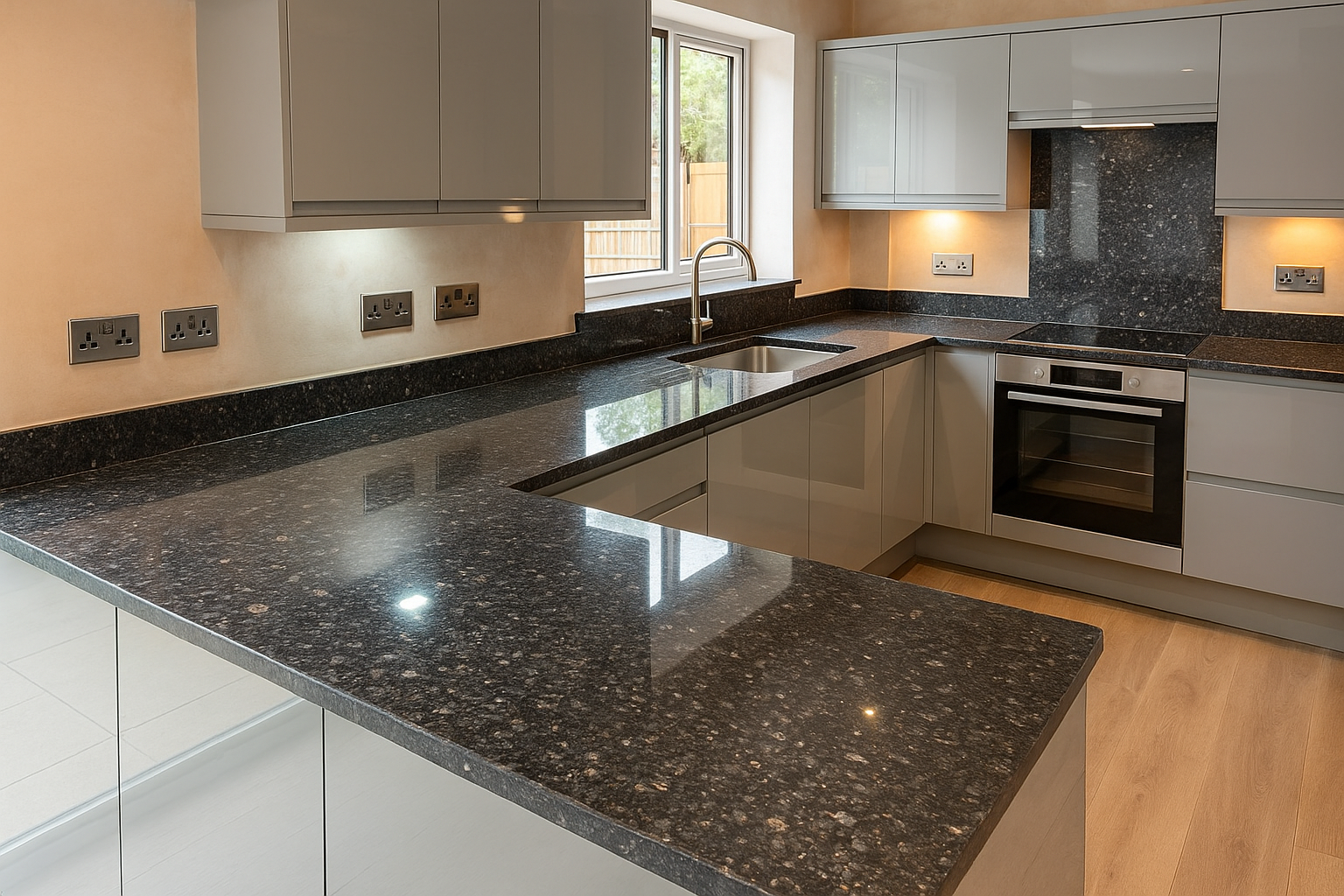 Granite L-shape kitchen worktop